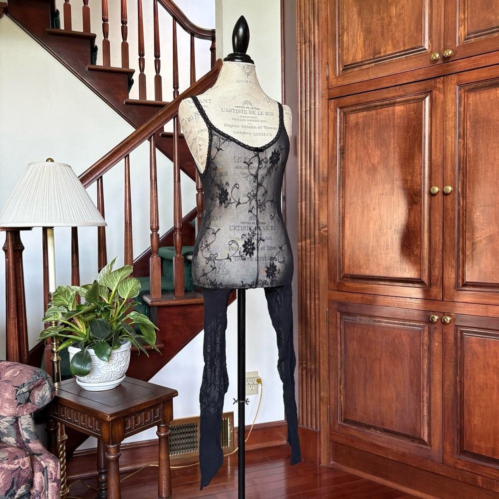Vtg Lady Cameo Full Jumpsuit Bodysuit Crotchless Lace Mesh Lingerie Fetish
